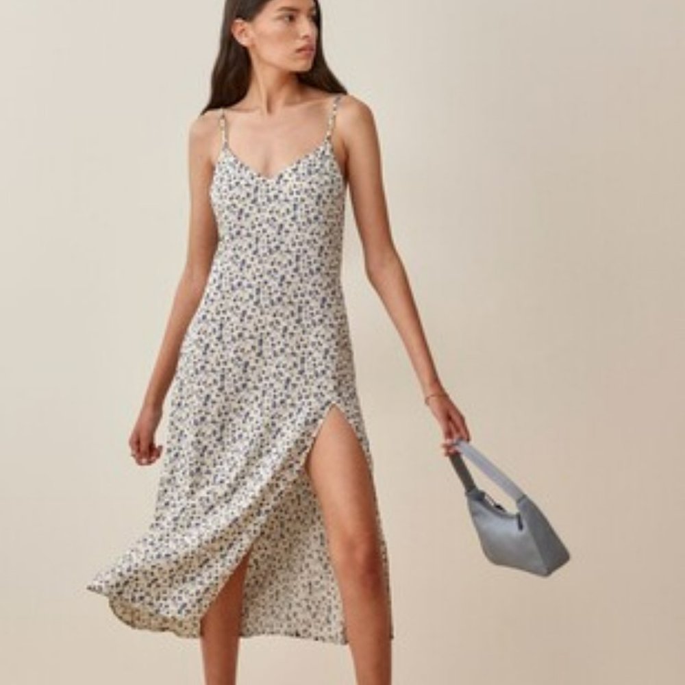 Reformation Cremini Dress blue/white 12 XL NWT